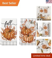 Charming Pumpkin Leaves Dish Towels Set of 2 18x26 Inch Fall Kitchen Accent