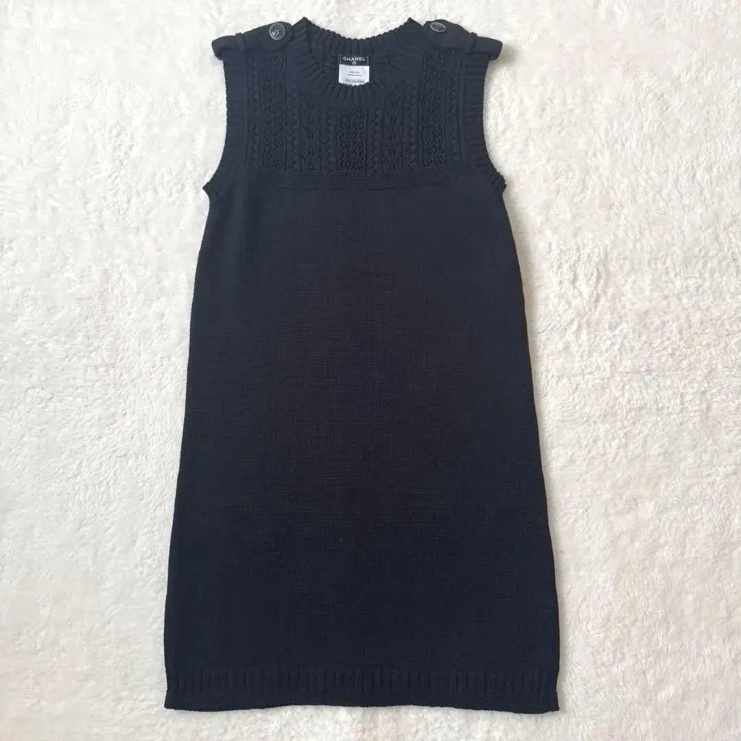 Chanel — Authentic Chanel Knit Dress Cotton Size:34 Black good condition SK1693 SK1693