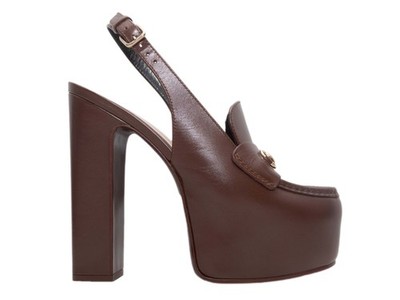 Brown Gucci Horsebit Platform Slingbacks Size 39.5