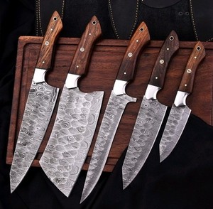 5 Pcs Damas Steel Chef Knife Set Rosewood Poignée Couteaux de cuisine w gaine