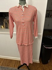 Vintage 1980s Top And Skirt Set Red Striped Cotton Sz Small 4-6 