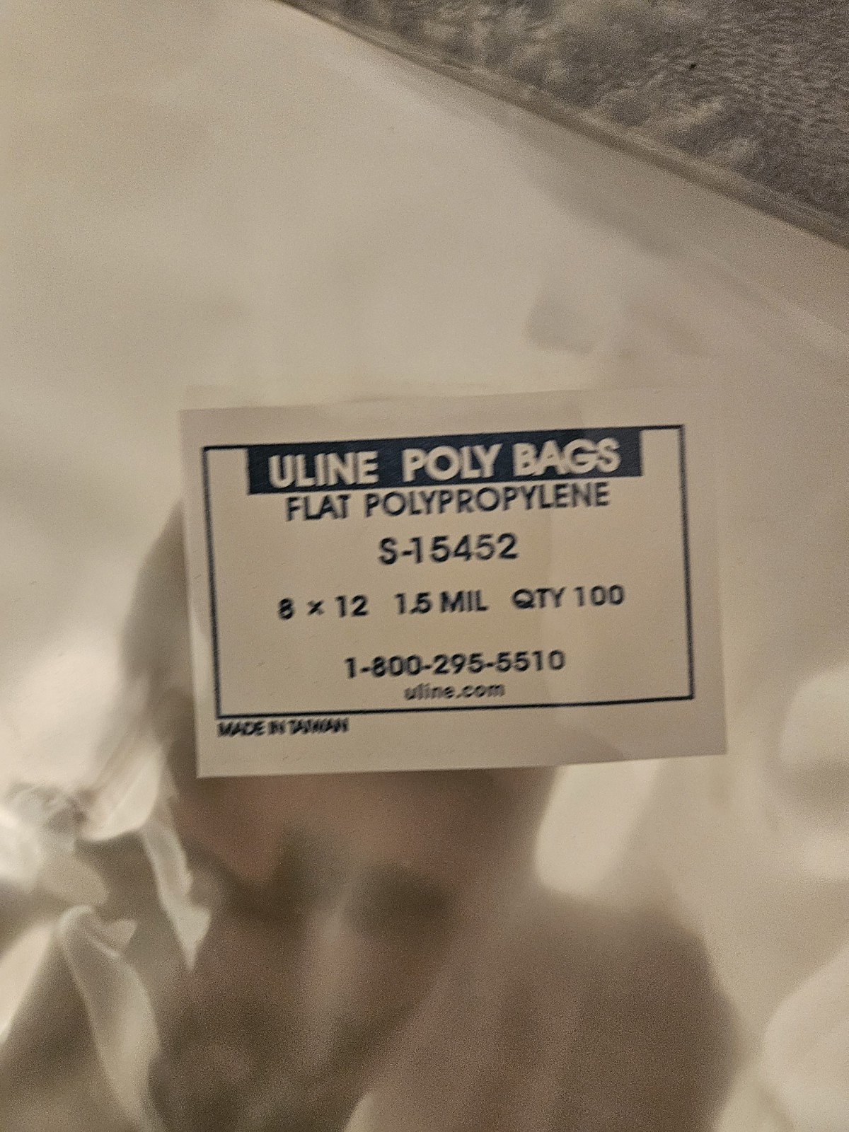 Uline Poly Bags Flat Polypropylene 8"×12" 1.5mil 200 Bags Total