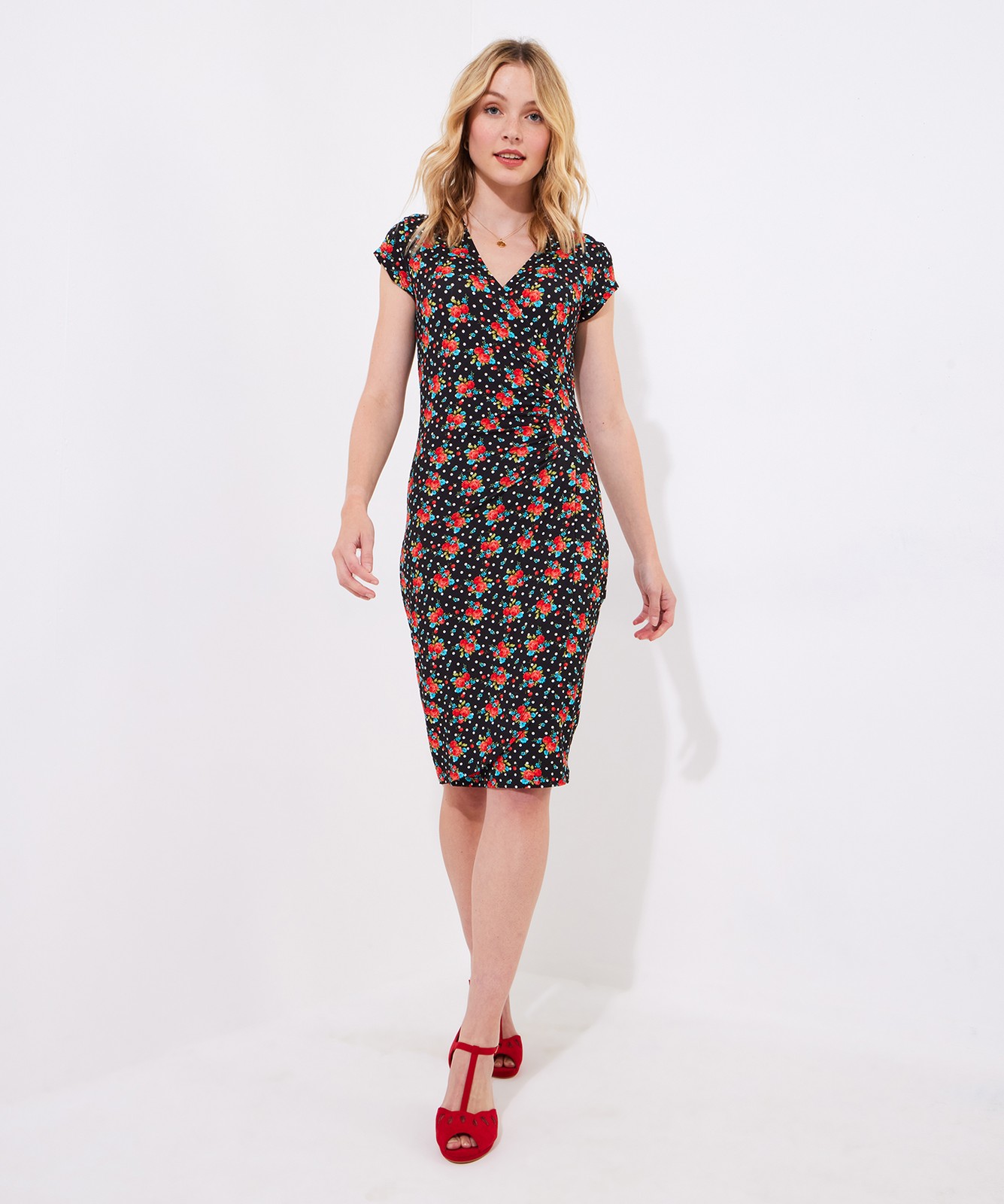 Joe Browns Women's Ditsy Floral Cap Sleeve Jersey Wrap Dress