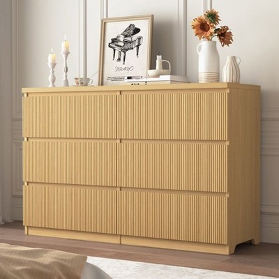 6-Drawer Dresser Chests of Drawers Fluted Cabinet Cupboard TV Tables Organizer