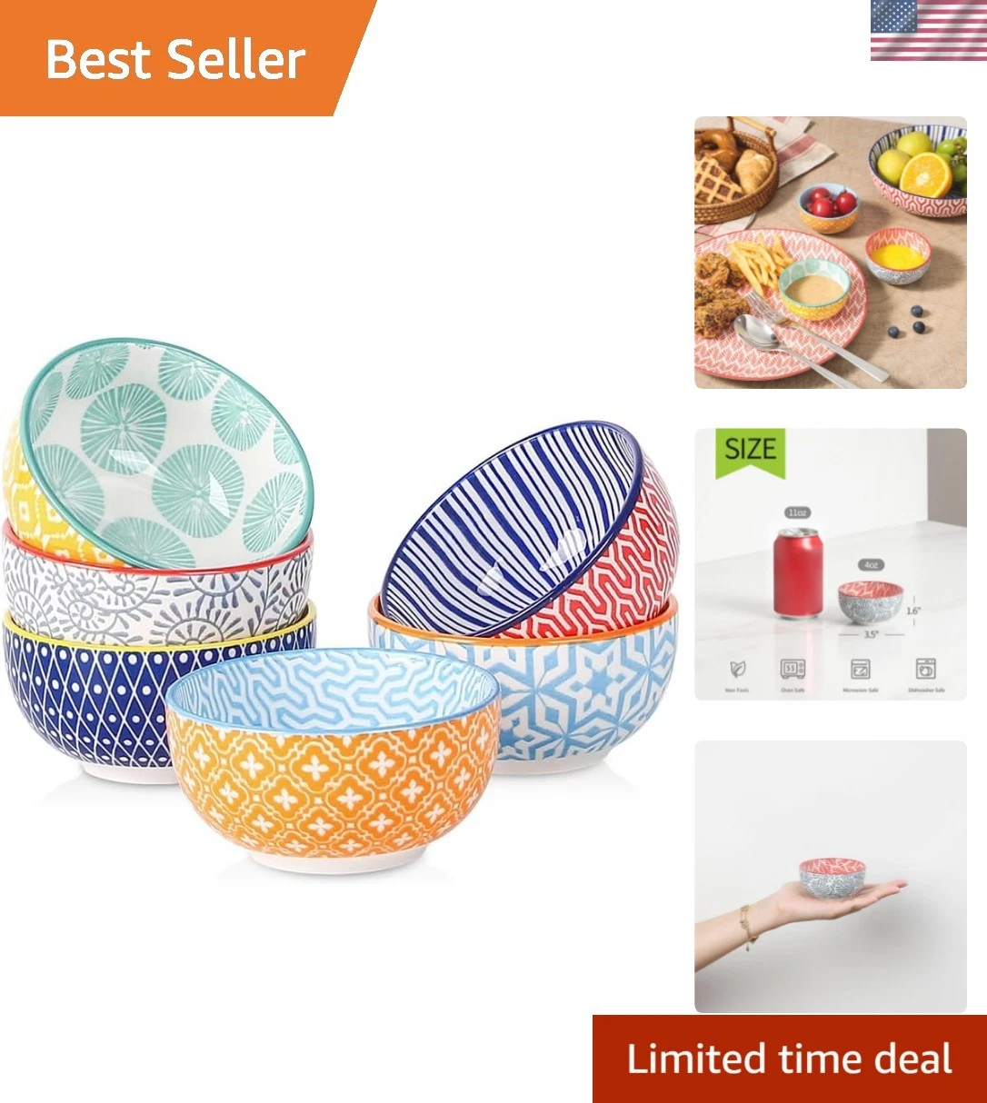 Ceramic 4 OZ Dipping Bowls Set, 3.5 Inch Mini Bowl for Dipping, Side Dishes, ...