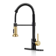 DJS Kitchen Sink Faucet with Pull Down Sprayer Single Handle Black Gold D...