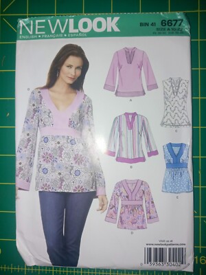 New Look Pattern 6677 Size A  12 - 22 Tunic Shirt 5 Styles Uncut