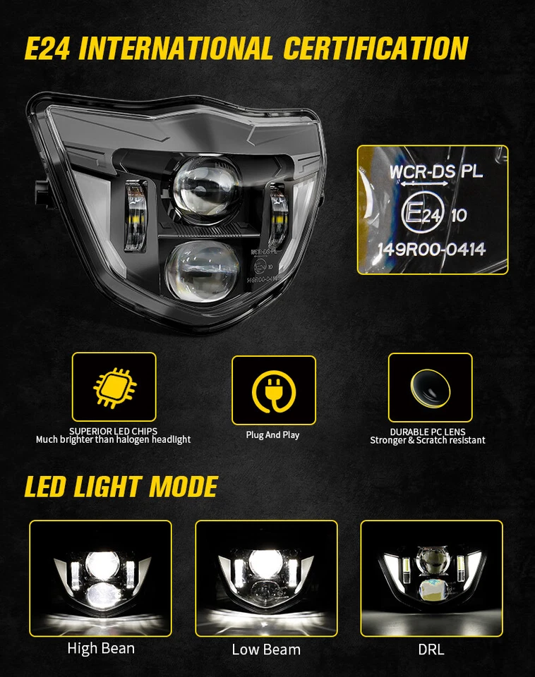 Dirt 自行车 E24 LED 车头灯 DRL 适用于雅马哈 WR250F WR400F WR426F WR450F 2013-2023 — 第 3/4 张图片