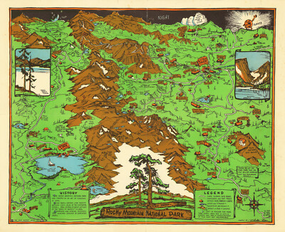 Pictorial Map Rocky Mountain National Park, Grand Lake, Estes Park Poster Print