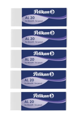 5 x Pelikan Radierer AL20 Radiergummi aus Kunststoff, weiß 619643