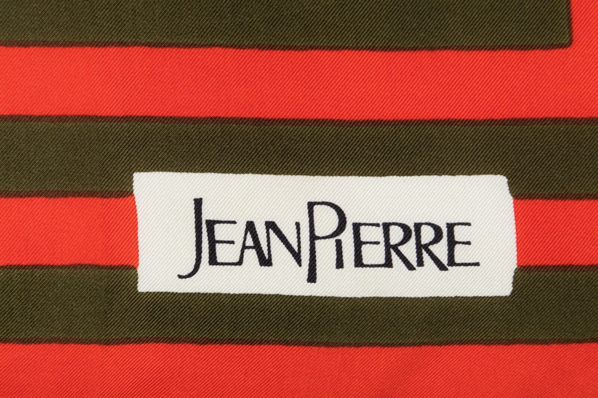 Foulard Vintage En Soie 100% - Jean Pierre, Multicolore à Motifs Géométriques