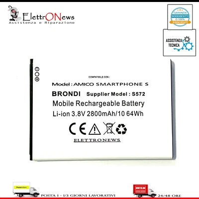 Batteria per Brondi Amico Smartphone S Model S572 2800mAh produzione 2023