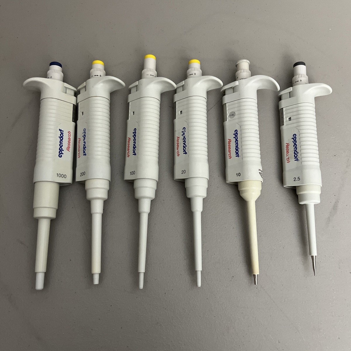 Set of 6 Eppendorf Research Pipette 2.5,10,20,100,200,1000uL