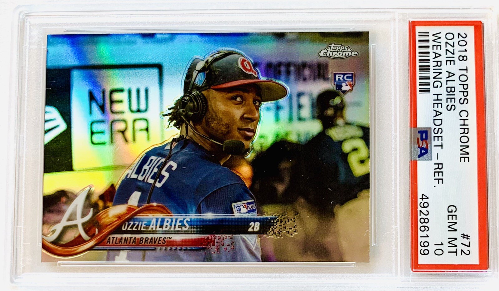2018 Topps Chrome Ozzie Albies RC SP Variation Wearing Headset Refractor PSA 10!