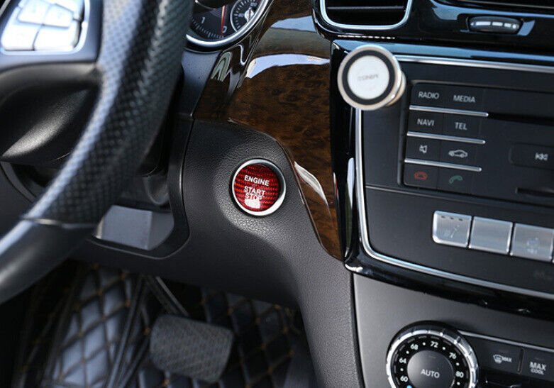 For Benz C-Class 15-21 Red Dry Carbon Fiber One-Click Startup Cover Trim Trim