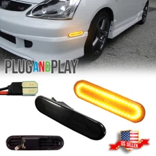 Smoke Amber LED Front Bumper Side Marker Lights For 02-05 Honda Civic Si EP3 3DR