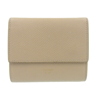 ○Celine Trifold Wallet 10B573Bel Hook Leather Beige
