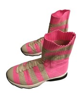 Fendi Pink Booties Neon Tan Striped Sock Sneakers authentic