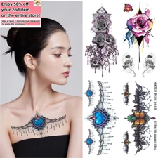 Set of 4 - Waterproof Temporary Tattoo Stickers Butterfly Flower Body Art & Arm