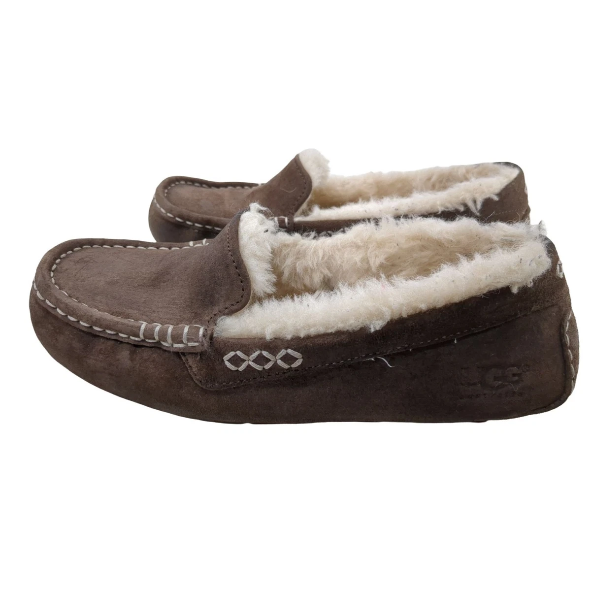 UGG ANSLEY CHESTNUT SUEDE SHEEPSKIN MOCCASIN SLIPPER WOMEN'S SHOES SIZE US  7 NEW | eBay