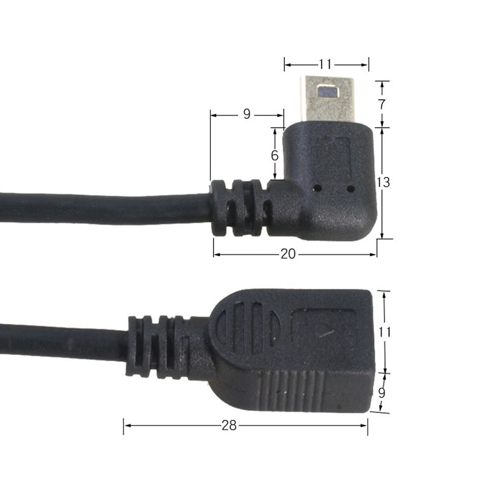 Mini USB 90° Angled 5Pin Male to Mini USB Female Extension Connector Cable 25cm - Image 2 of 4
