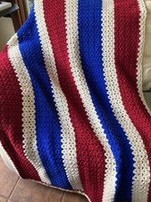 NEW HANDMADE crocheted afghan Blanket Throw Red White Blue
