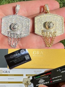Authentic MOISSANITE Iced Basketball Hoop Pendant Silver/Gold Plated Passes Diamond Tester