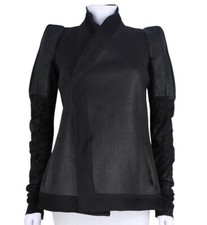 Barely Worn Rick Owens Sculpted Shoulder Leather/shearling Jacket.black.uk 10/42