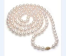 AAAAA 8-9MM perfect Akoya white pearl necklace 36 inch 14k Yellow Gold Clasp
