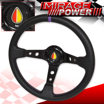 Universal Deep Dish 6 Bolt 350mm Black Purple Stitch Steering Wheel Koreisha