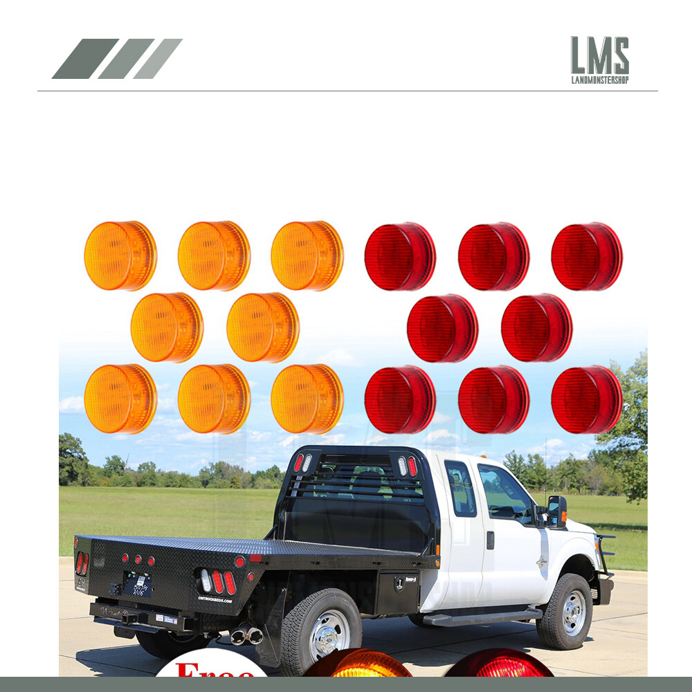 16X Red/Amber 2 Inch Round LED Side Marker Lights with License Plate Lights for Trailers