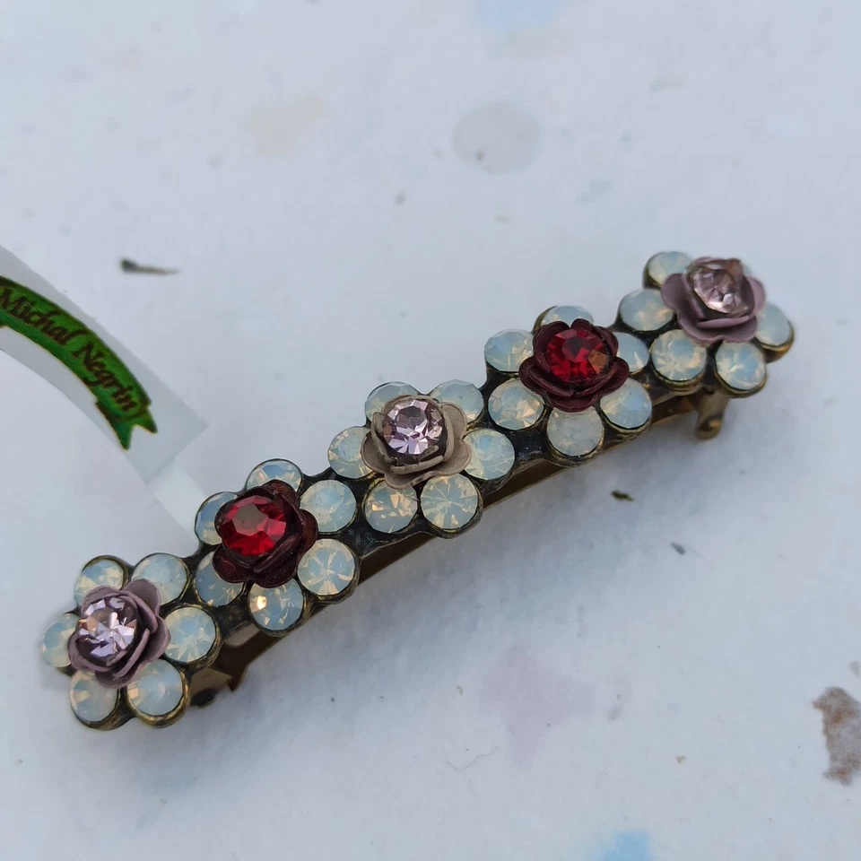 Pinza de pelo Michal Negrin rosas rojas rosas blancas flores y cristales de Swarovski regalo Foto 4 de 4