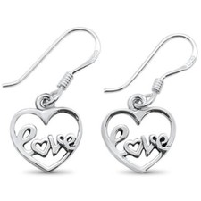Plain Love Heart Design Dangling .925 Sterling Silver Earrings