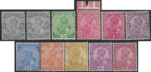 India 1911 11 sellos sg 151, 4, 7, 61, 7, 70-1, 7, 80, 4 MH KGV 1ª edición