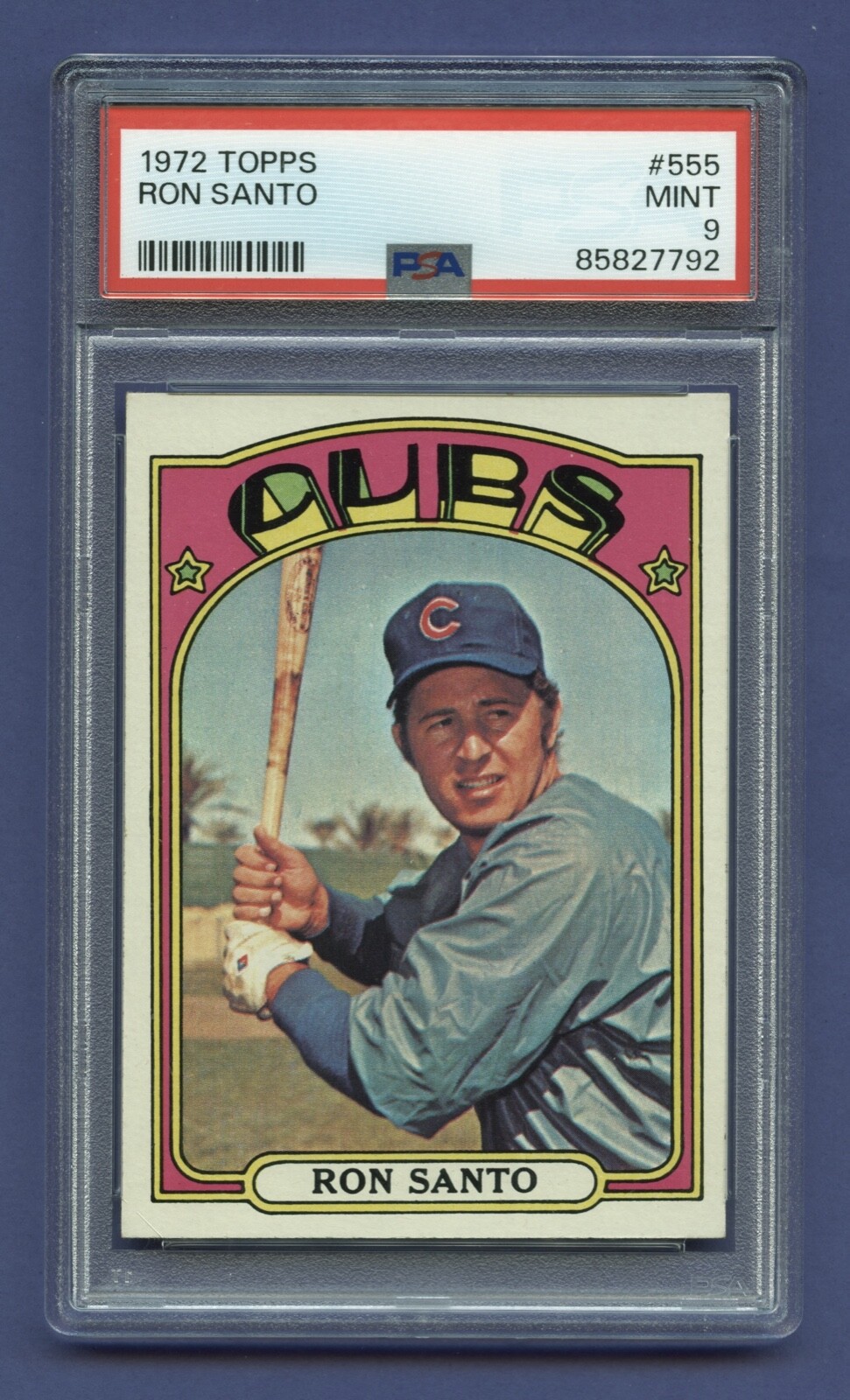 1972 RON SANTO PSA 9 MINT TOPPS HOF CHICAGO CUBS BRIGHT *CENTERED* (#555) RZC
