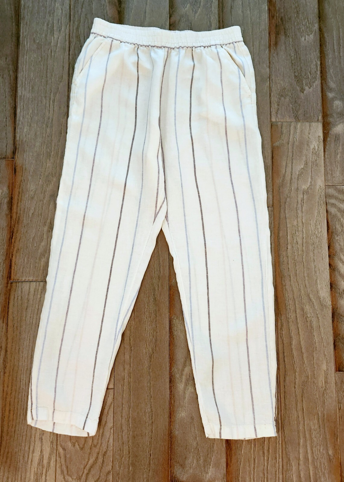C&C CALIFORNIA White & Red Striped Linen Pants (M) Elastic Waistline