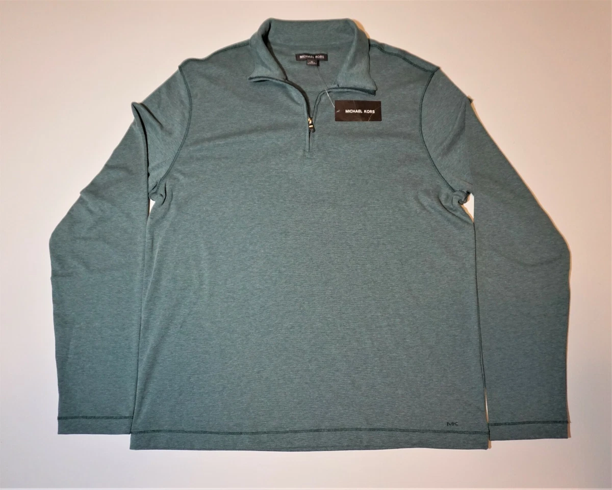 Michael Kors Men s Green Long Sleeve 1 4 Zip Cotton Blend Pullover Shirt Size XL