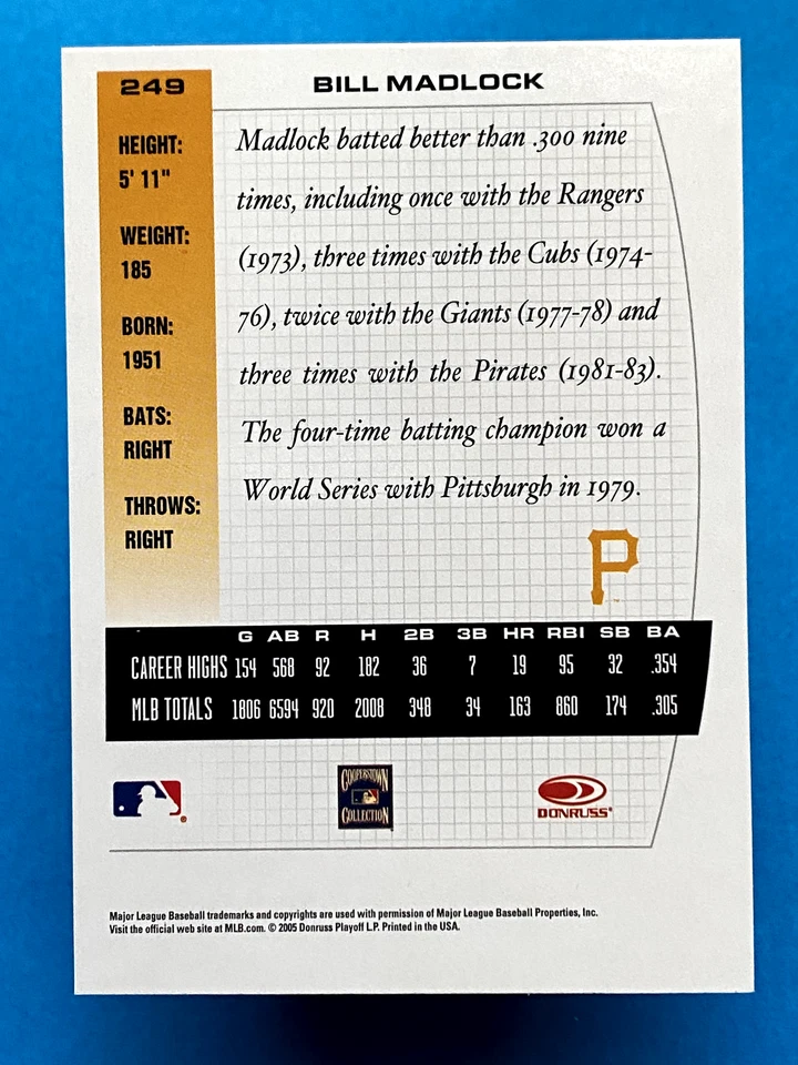 2005 Donruss Team Heroes Showdown Red Bill Madlock #249 - Image 2 of 2