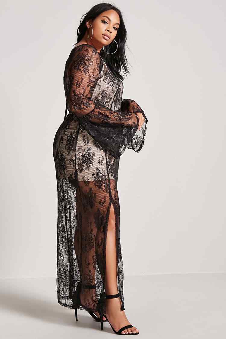 Forever 21 Plus Size Black Sheer Lace Maxi 0X/2X | eBay