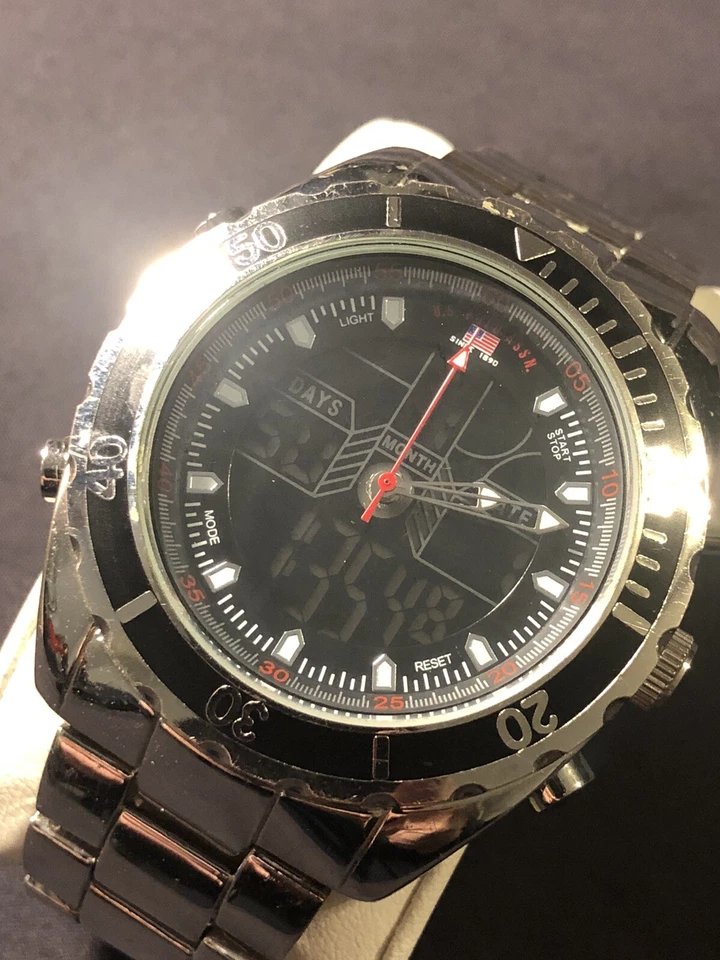U.S. Polo Assn. Reloj Hombre Digital Analógico Doble Hora Reloj Pulsera Batería Nueva Foto 4 de 4