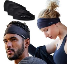 Sweatband for Men and Women - Unisex Headband That Wicks Moisture Single Black