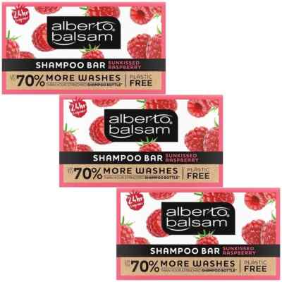 3 x RARE Alberto Balsam SUNKISSED RASPBERRY Shampoo Bar 70% More Washes UK NEW!