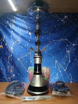 Double Pipe Hookah Set, Arabian Party Set w/ Hoses, Bowl, Tray, Tongs & Tips