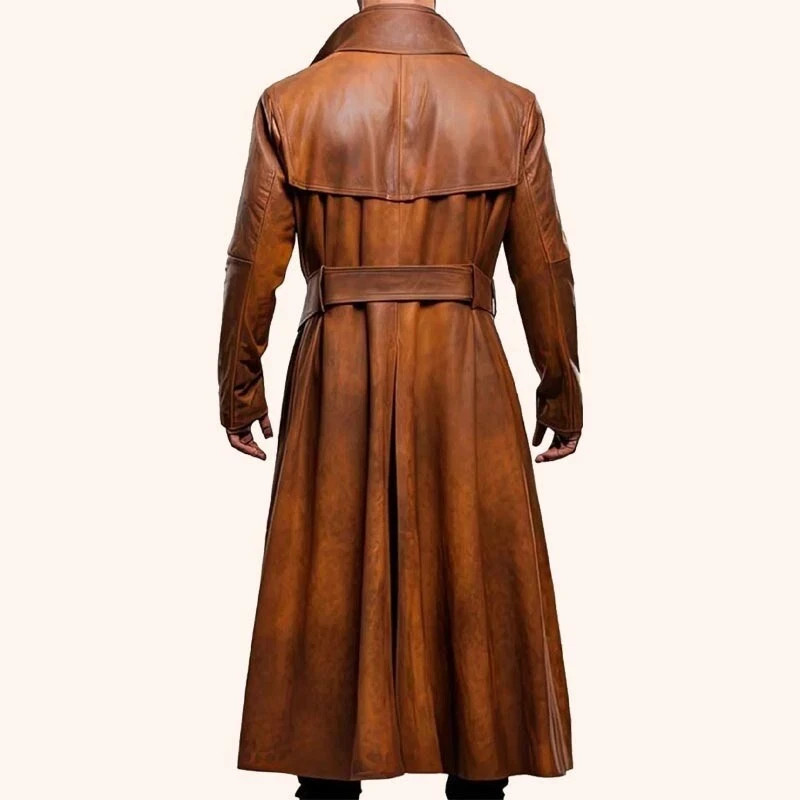 Men's Brown Long Duster Coat – Handmade Genuine Sheep Leather