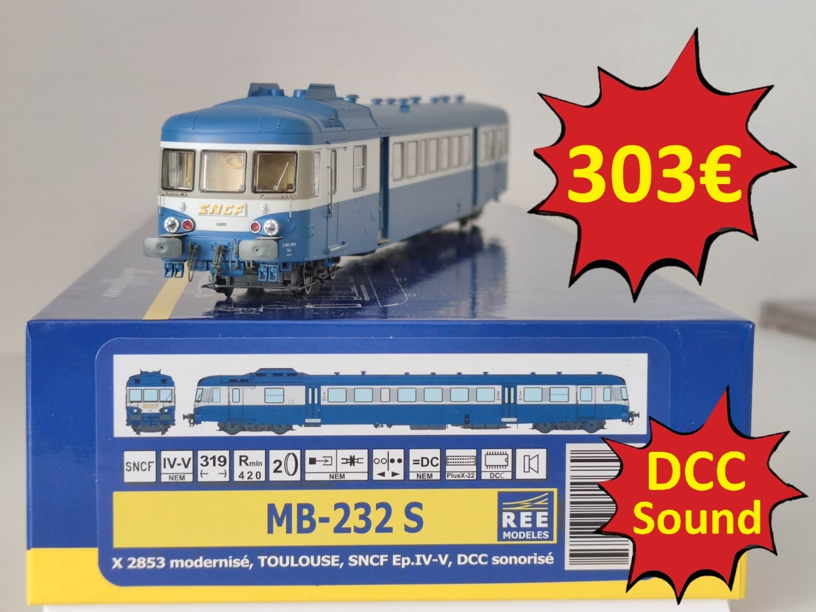 Autorail X2800 REE MB-232S digital sonore Toulouse SNCF HO