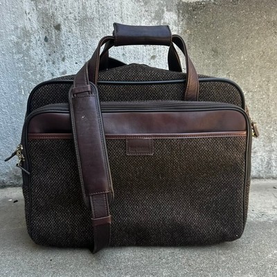 Hartmann Vintage Tweed Leather Briefcase Brown Weekend Messenger Bag Brass