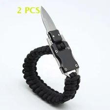 2 Pcs Black Tactical Knife Paracord Bracelet Survival Gear EDC Tactical Gifts