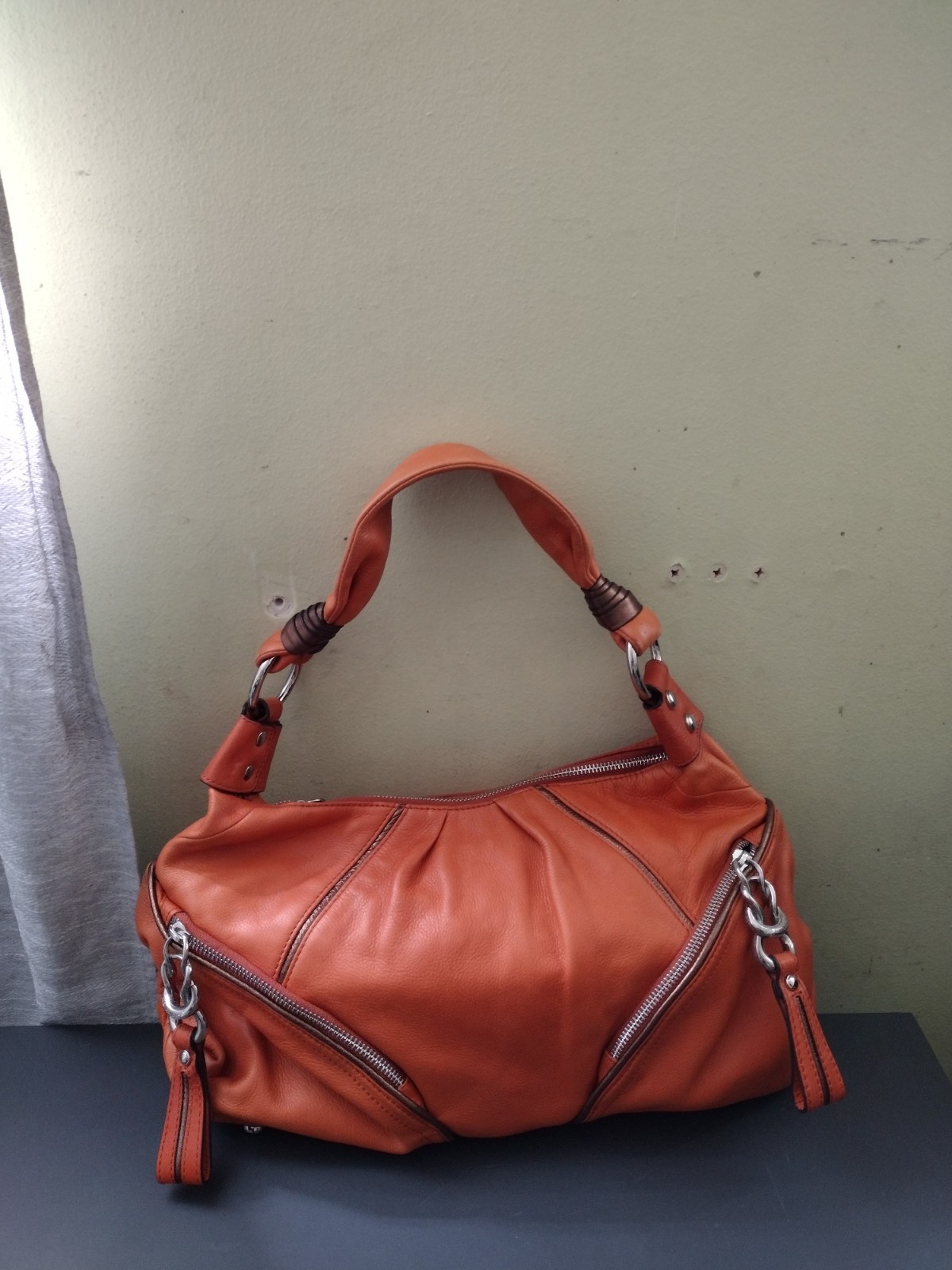 B. Makowsky Vintage Leather Handbag, Orange