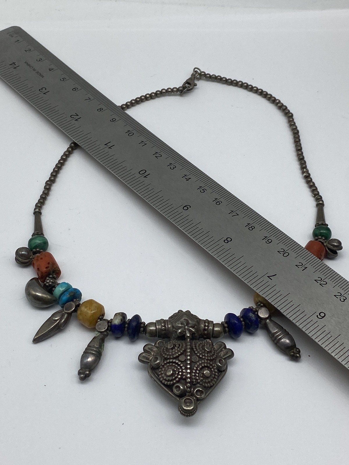 Sterling Silver Multi Beads Pendant Necklace 60.0g - image 8