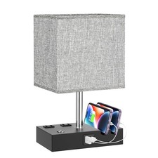 Nightstand Lamp for Bedroom with Dual USB Ports, Grey Touch Control Bedside T...